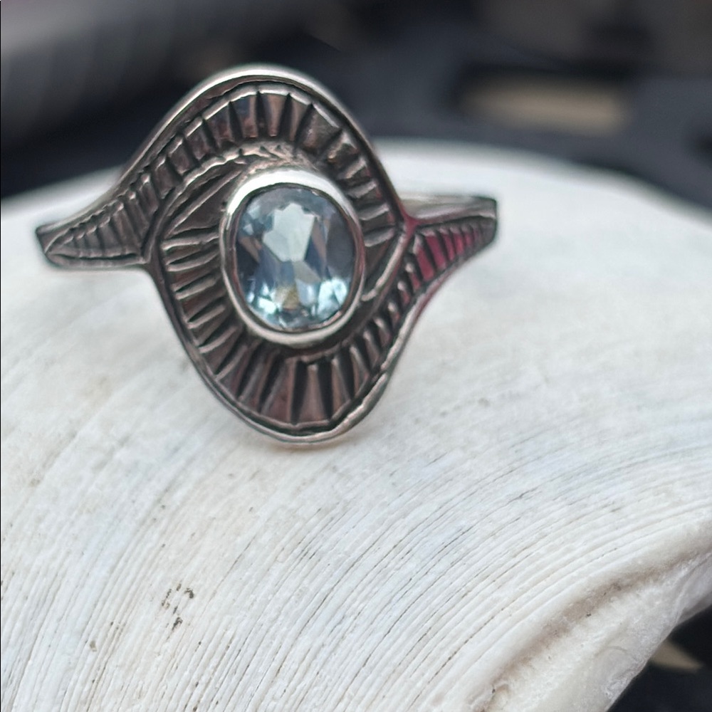 Genuine Natural Blue Topaz Oval Bezel Solitaire Ring Sterling Silver Size 8.5 - Picture 9 of 13